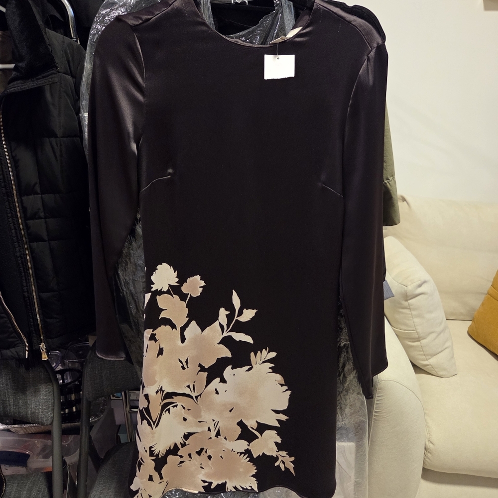 Elegant Dark Brown and Cream Floral Dress